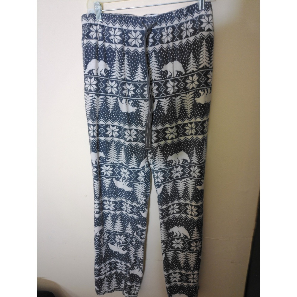 Old Navy Pajama Pants Women Small Tall Grey Fair Isle Polar Bear Flannel Cozy